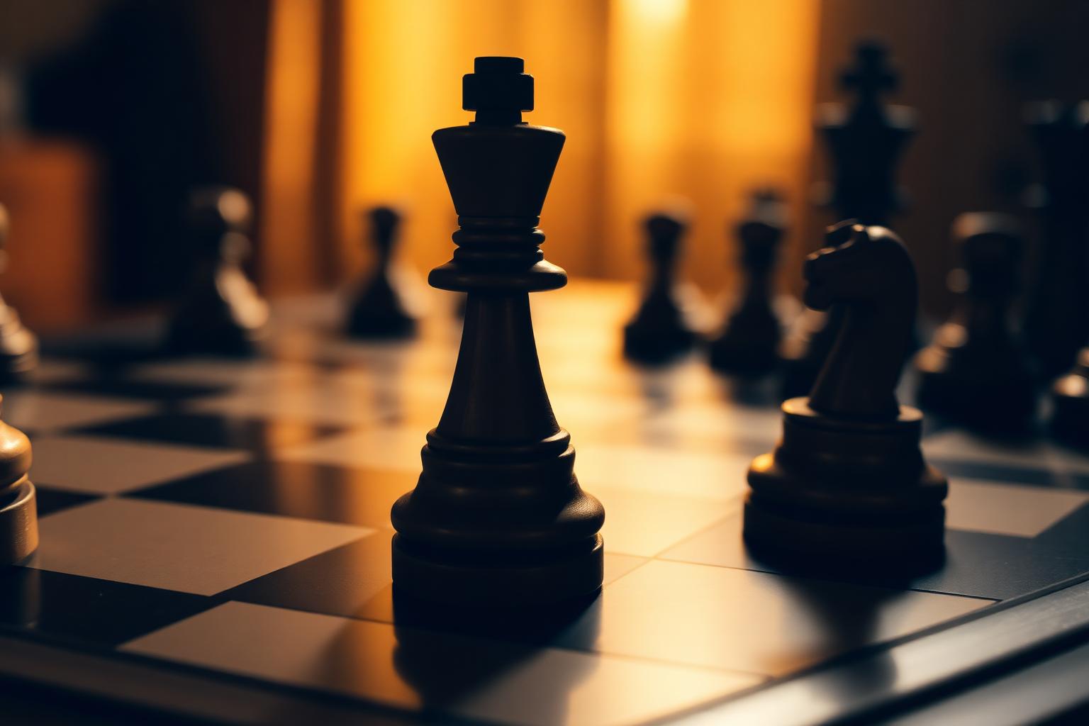 Wooden chess king and knight pieces on a board